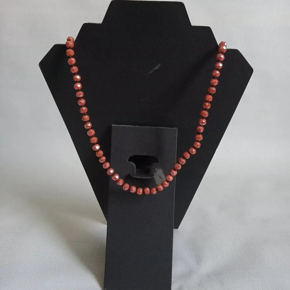 Iridescent Orange Faceted Beaded Single Strand Long Layering Fashion Necklace